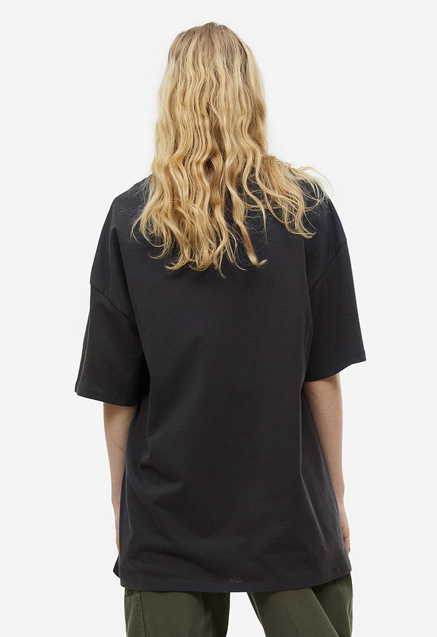 H&M - Oversized printed t-shirt - dark grey/johnny cash