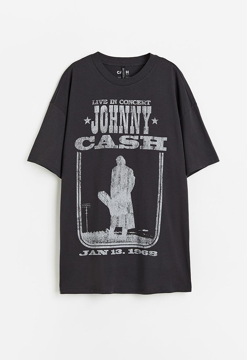 H&M - Oversized printed t-shirt - dark grey/johnny cash