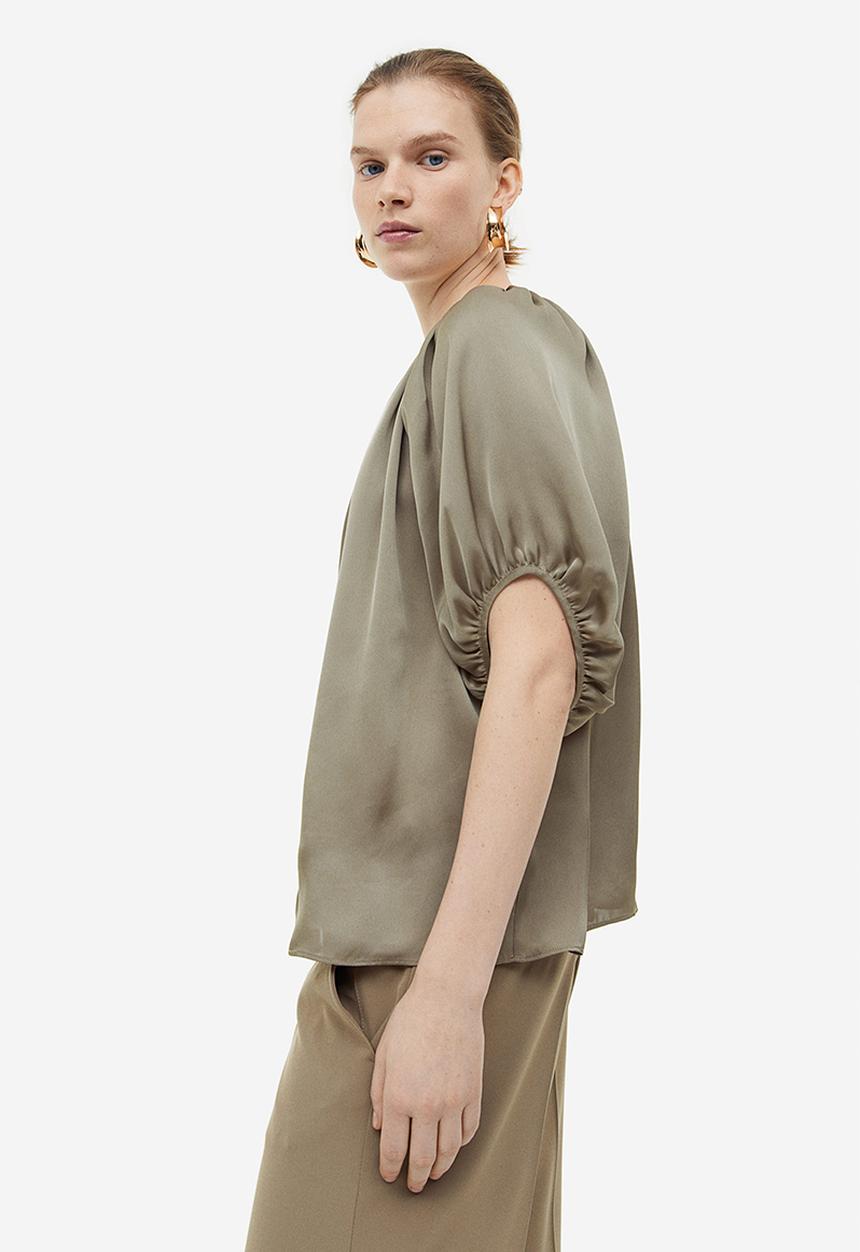 H&M - Oversized tie-top blouse - khaki green