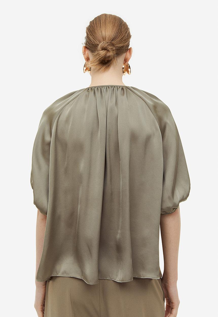 H&M - Oversized tie-top blouse - khaki green