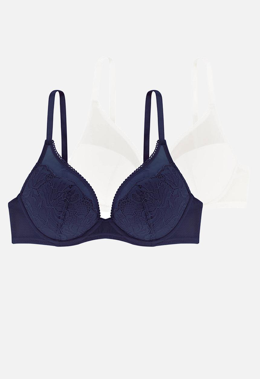 DORINA - Plus clarise 2 pack light padded plunge bra - blue/ivory