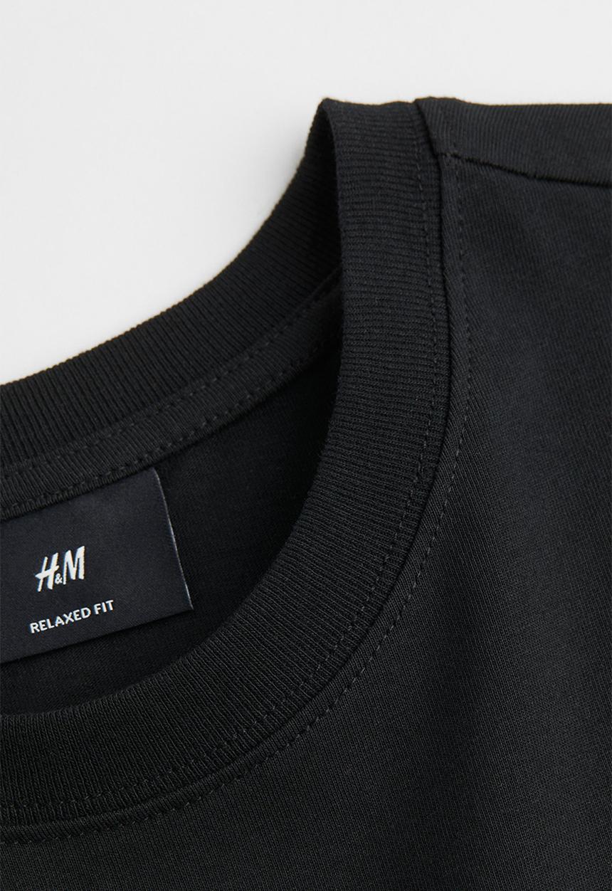 H&M - Relaxed fit printed T-shirt - black/sun 