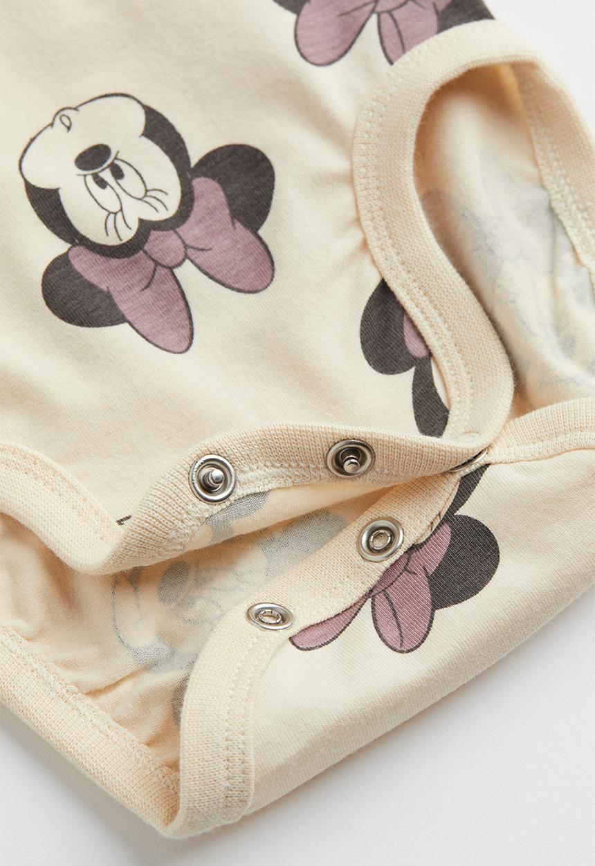 H&M - 3-piece jersey set - light beige/minnie mouse