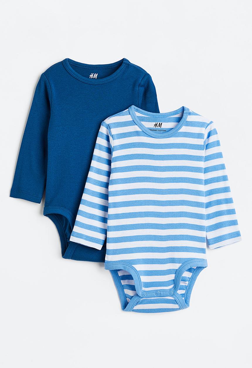 H&M - 2-Pack cotton bodysuits - light blue/striped