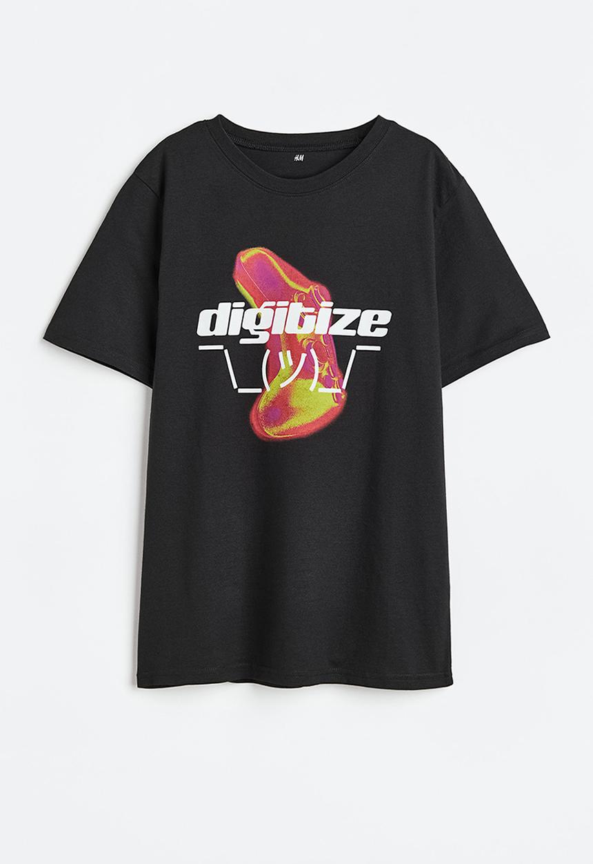 H&M - Printed cotton t-shirt - black/digitize