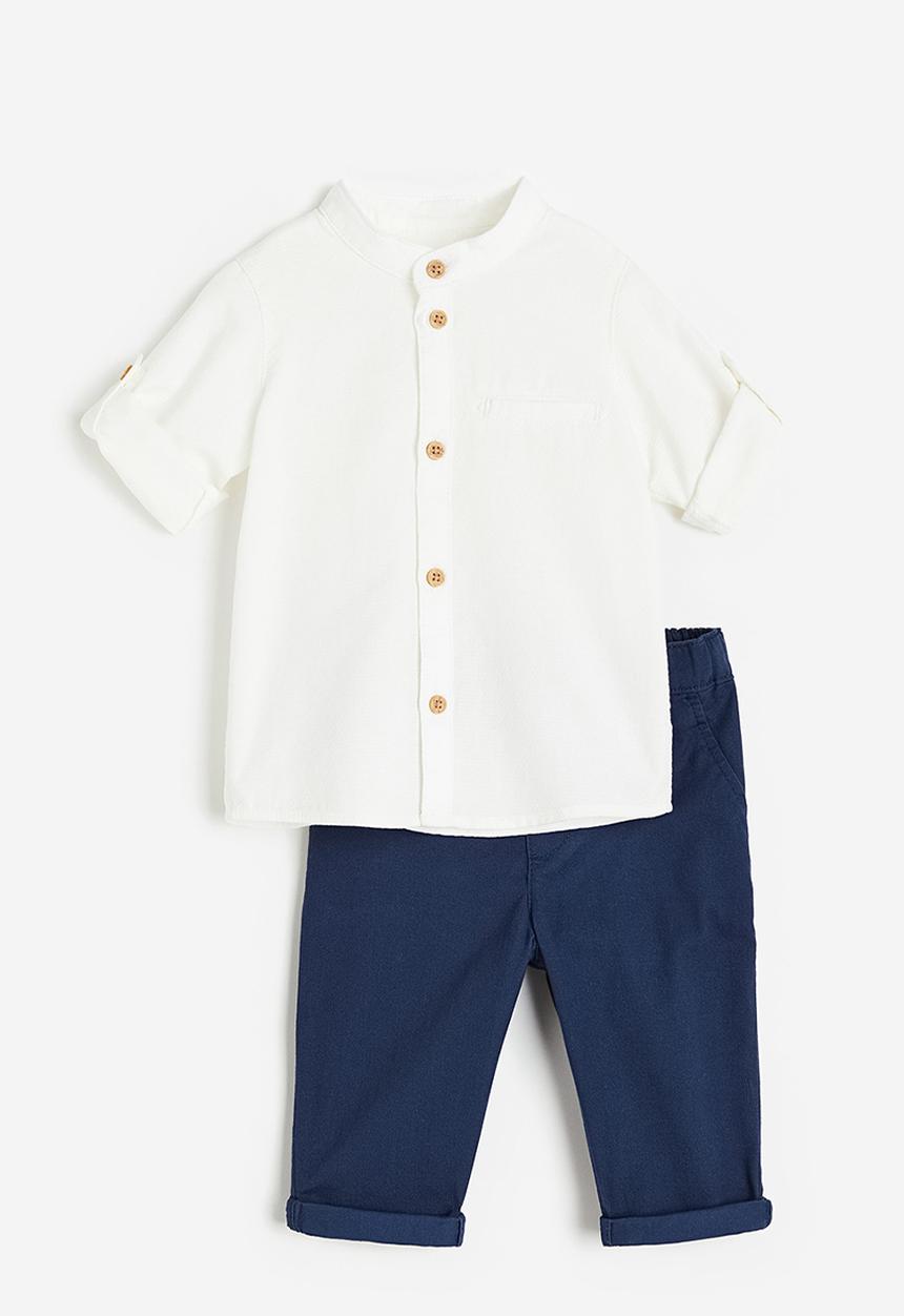 H&M - 2-Piece shirt and trousers set - white/navy blue 
