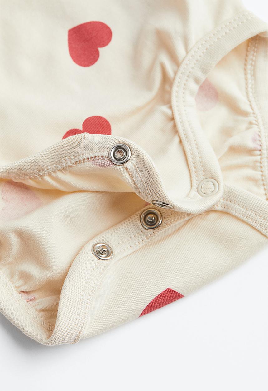 H&M - 2-Piece cotton jersey set - light beige/hearts