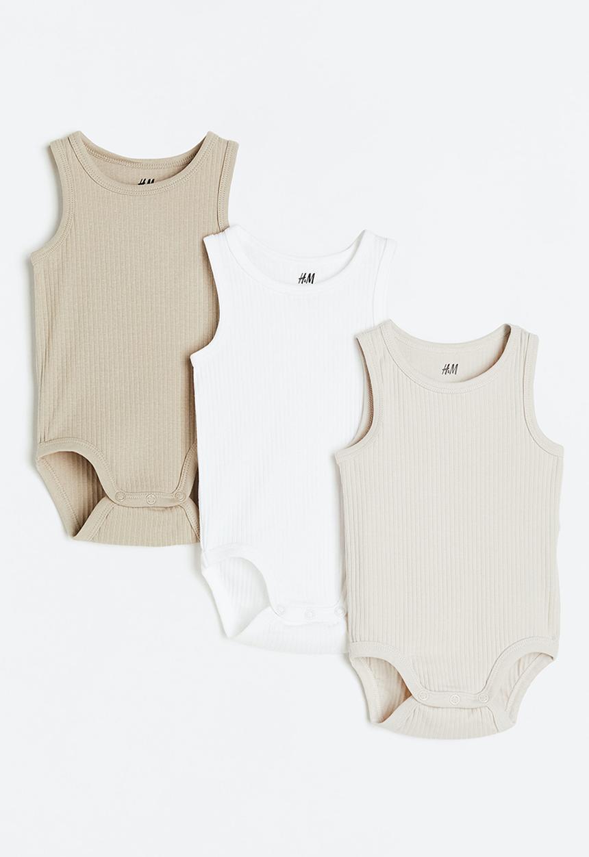 H&M - 3-Pack sleeveless bodysuits - beige/white
