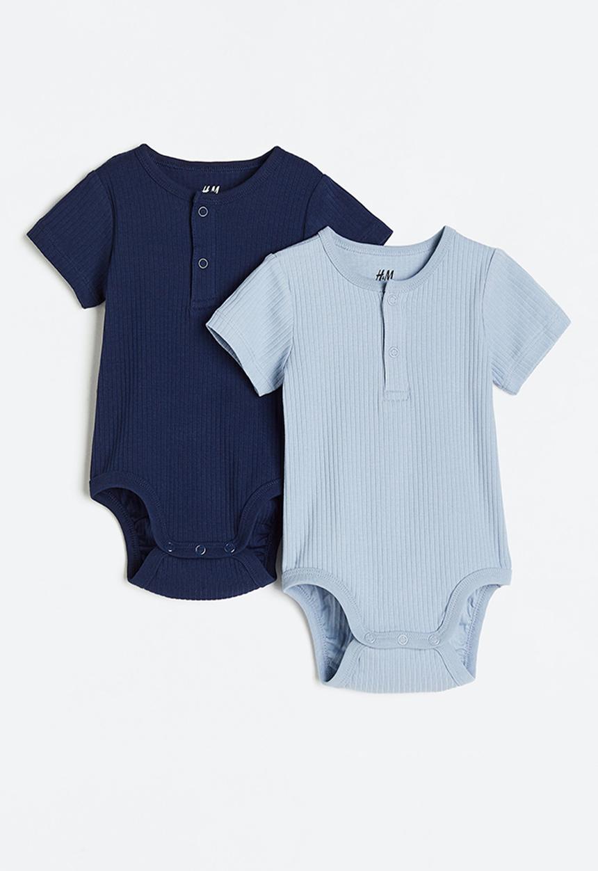 H&M - 2-Pack henley bodysuits - dark blue/light blue