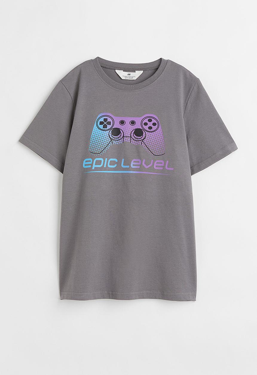 H&M - Cotton T-shirt - grey/epic level 