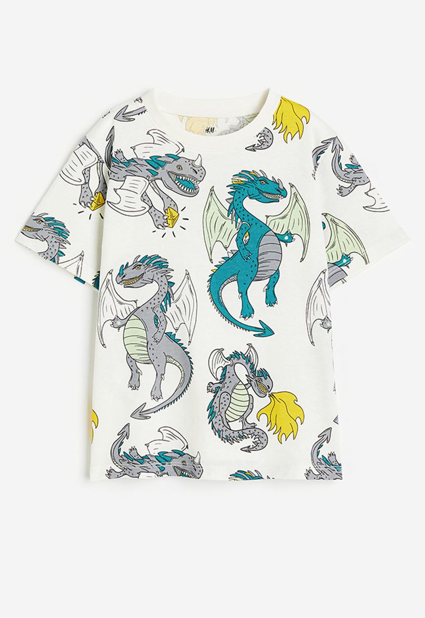 H&M - Cotton T-shirt - white/dragons 
