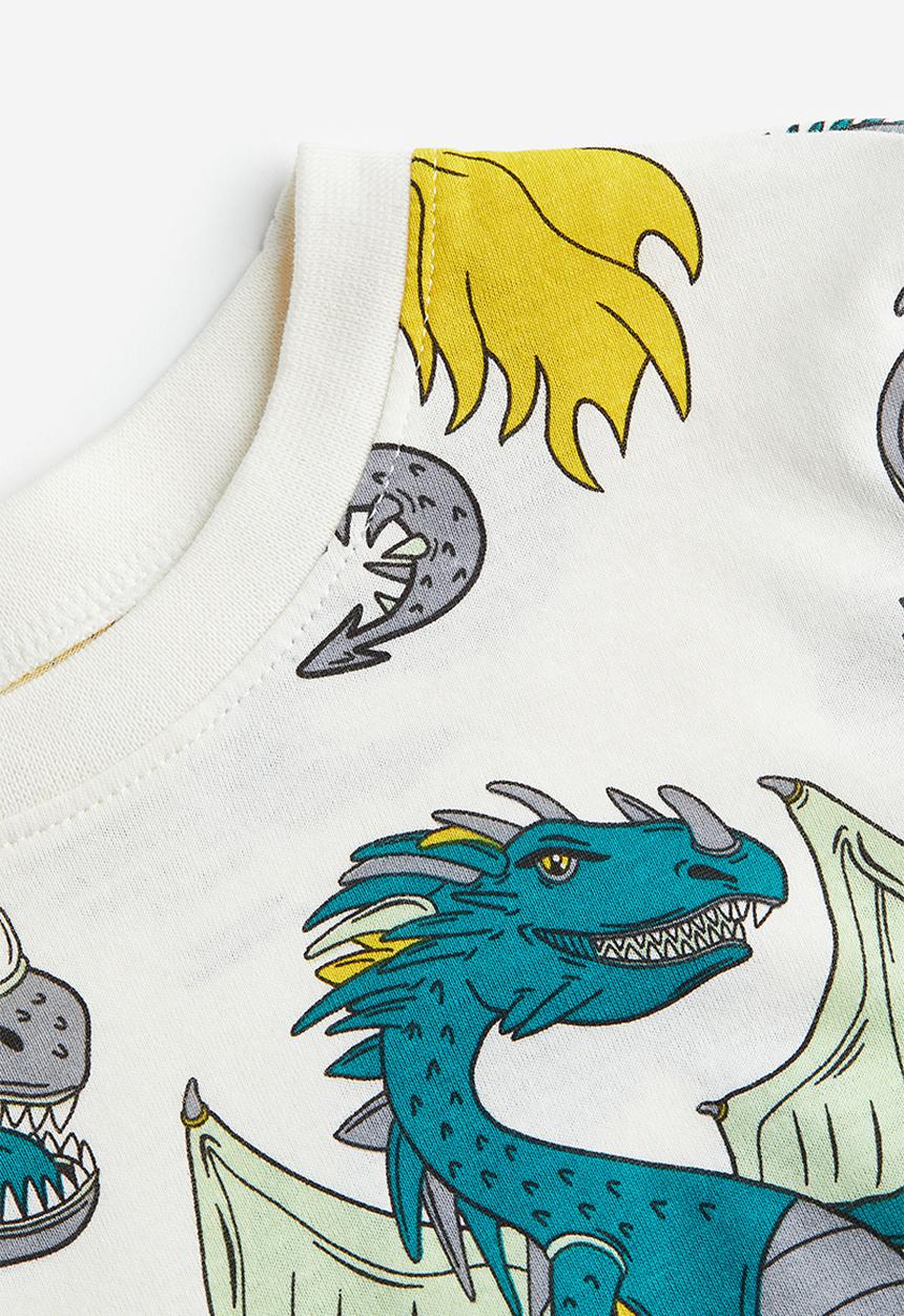 H&M - Cotton T-shirt - white/dragons 