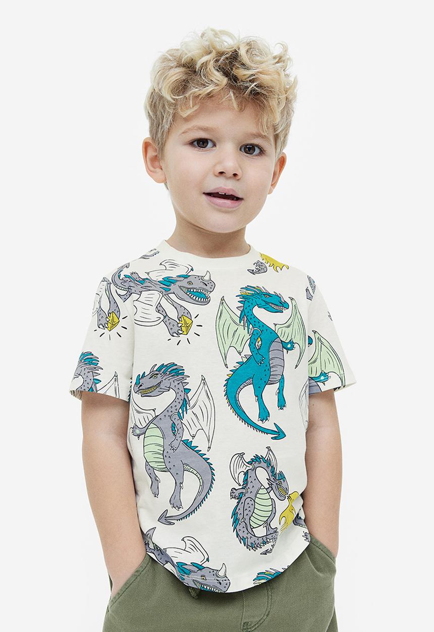 H&M - Cotton T-shirt - white/dragons 