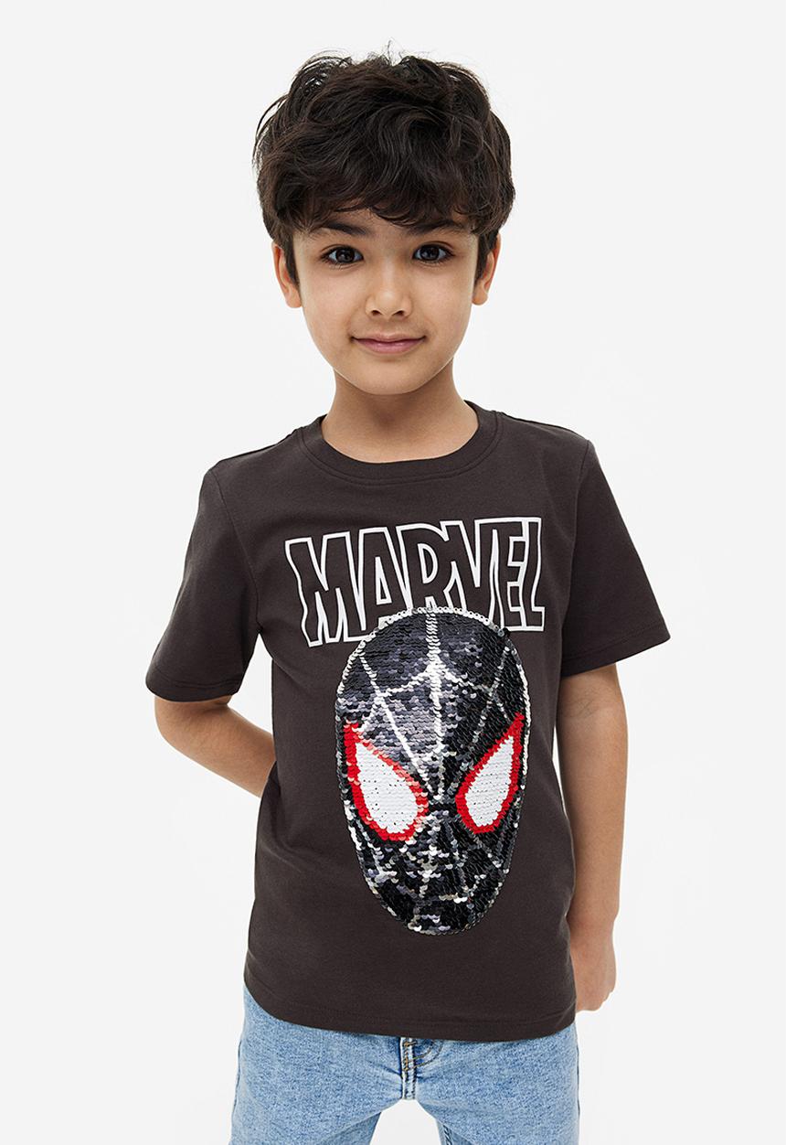H&M - Reversible-sequin T-shirt - black/spider-man