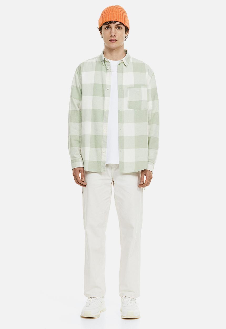 H&M - Relaxed fit flannel shirt - green/white checked