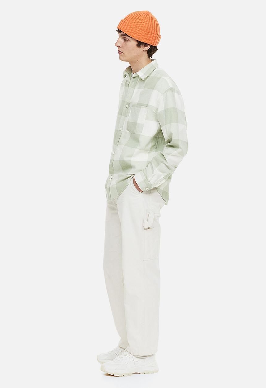 H&M - Relaxed fit flannel shirt - green/white checked