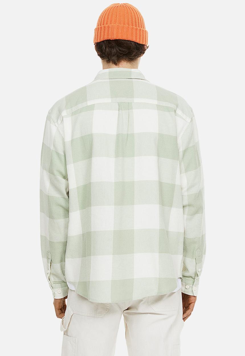 H&M - Relaxed fit flannel shirt - green/white checked