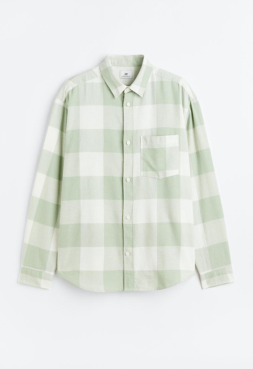 H&M - Relaxed fit flannel shirt - green/white checked