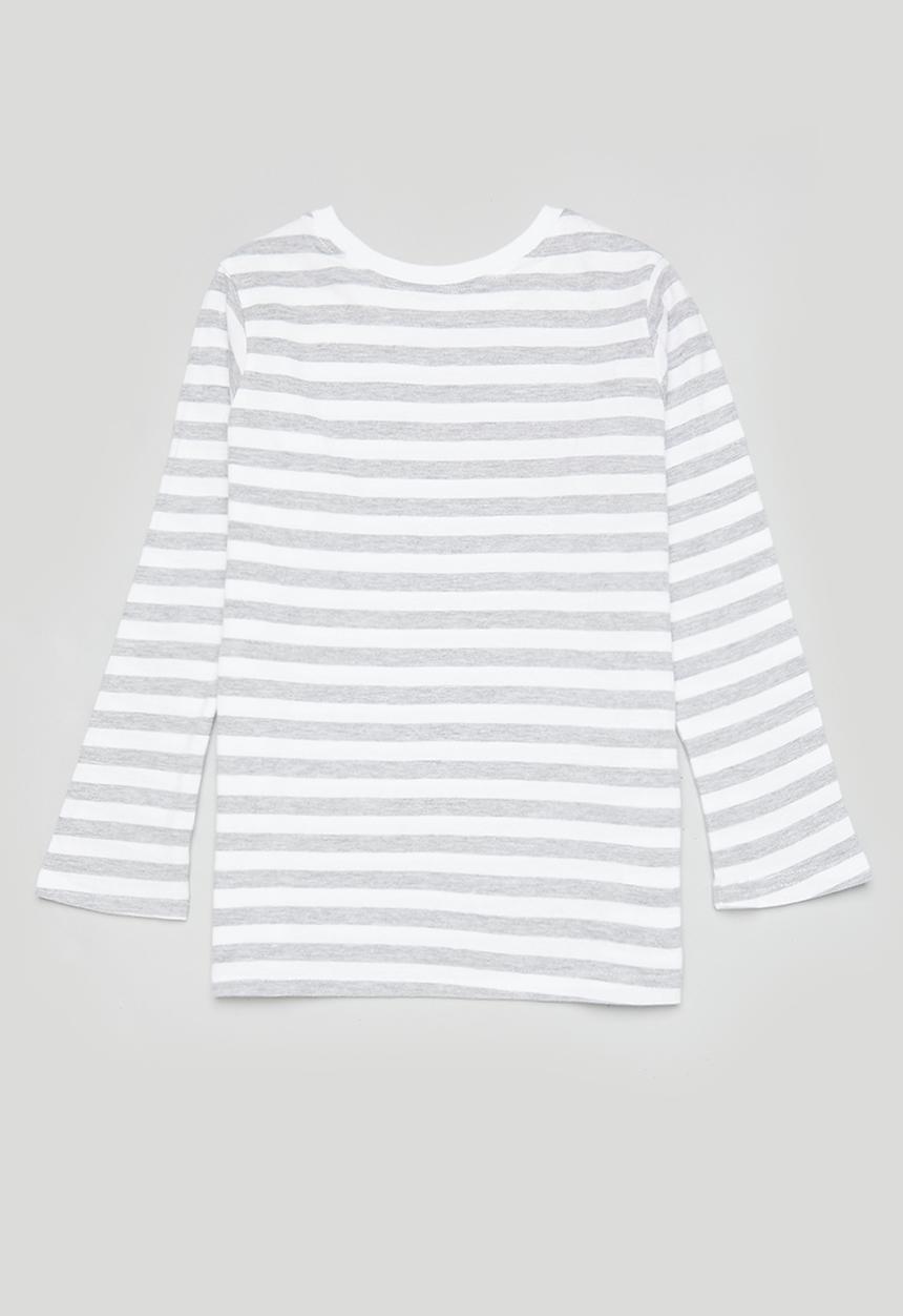 Pop Candy - 2 Pack stripe long sleeve tees - white & grey stripe 