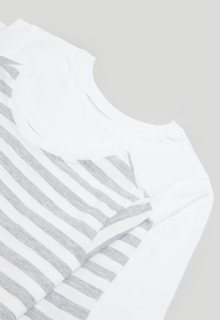 Pop Candy - 2 Pack stripe long sleeve tees - white & grey stripe 