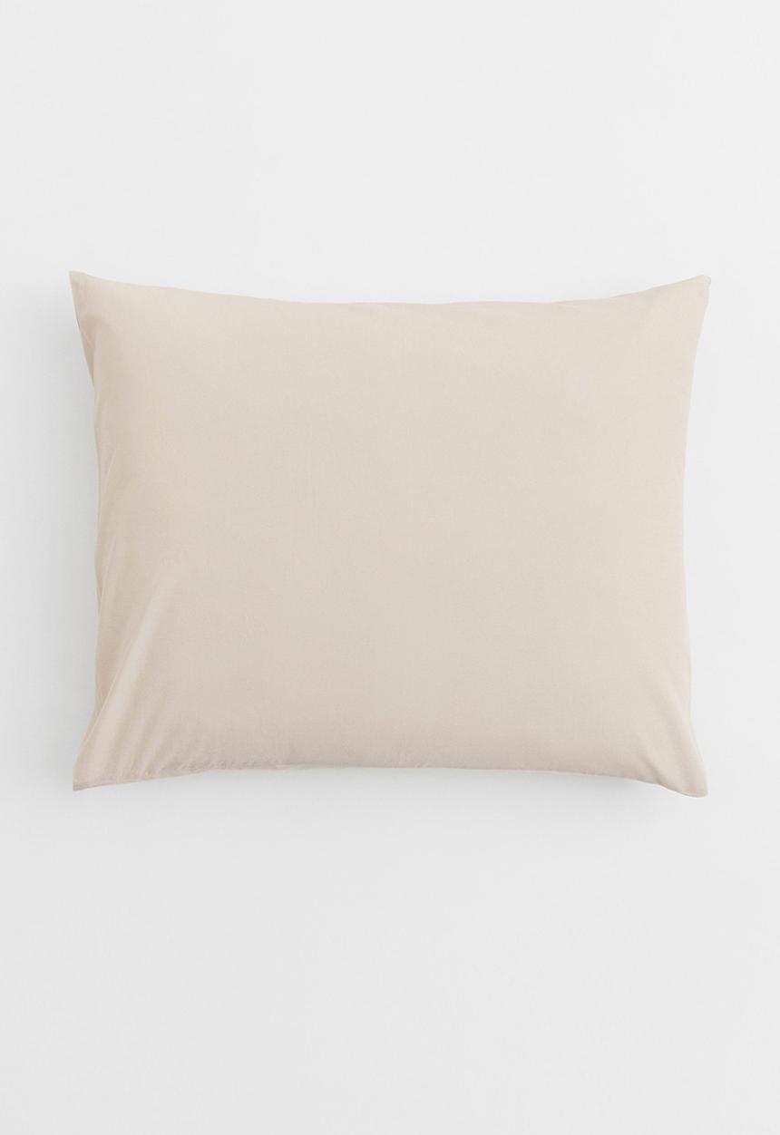H&M - Cotton pillowcase - light beige 