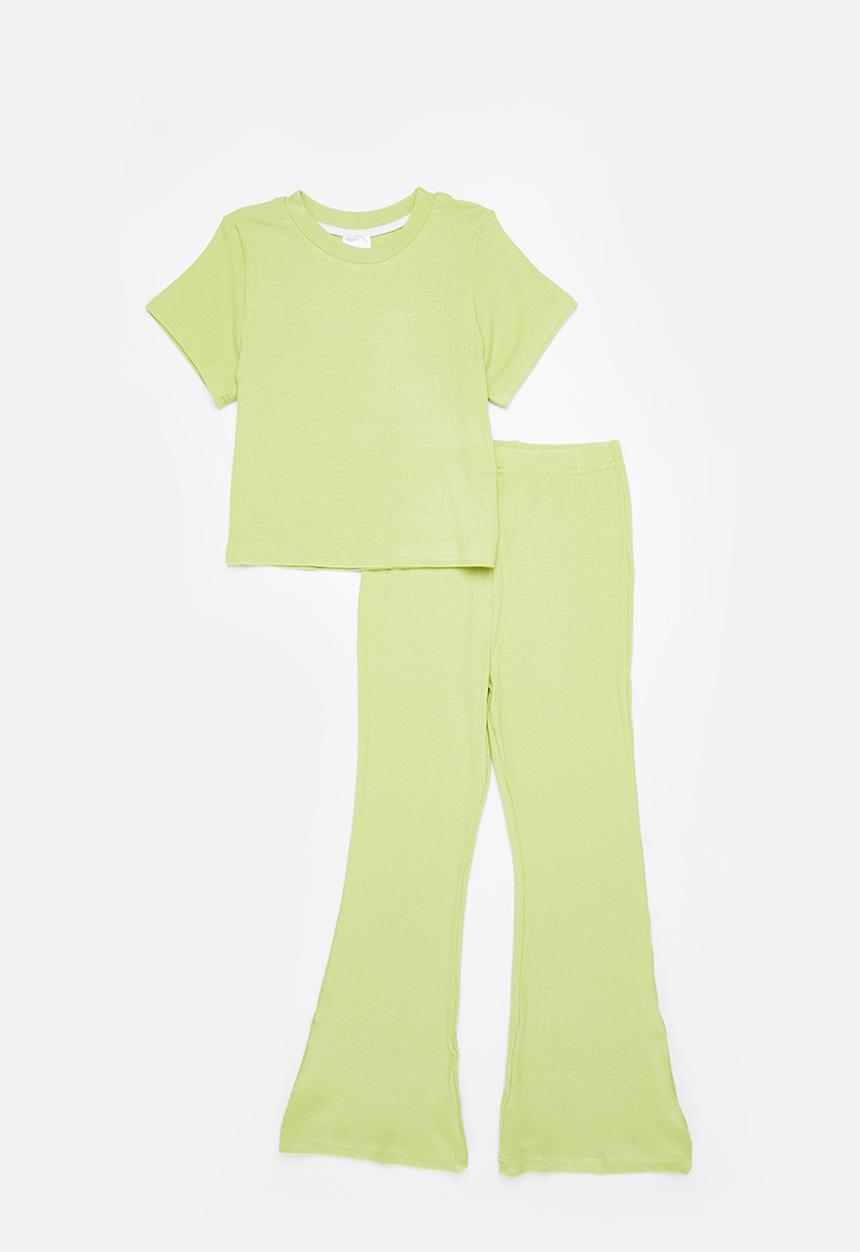 Pop Candy - Girls crop top & wide leg pants set - green