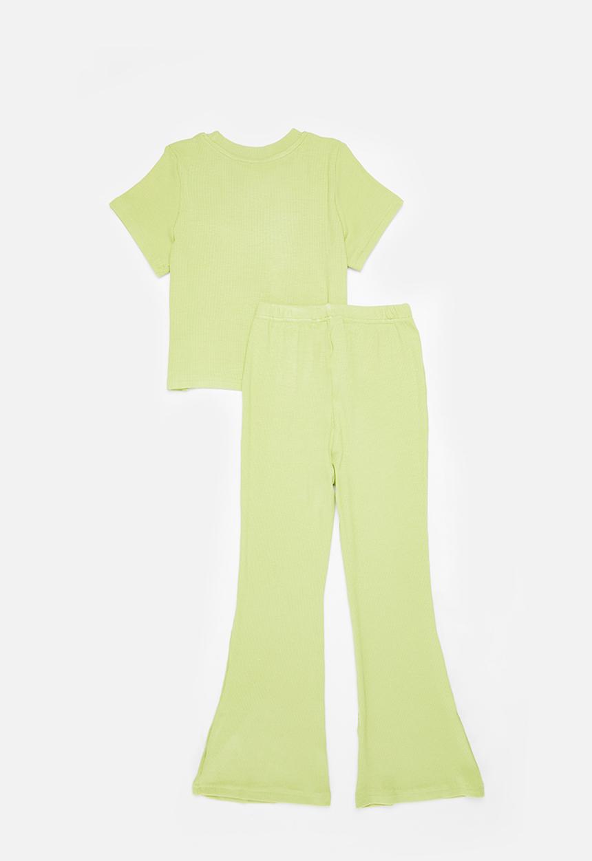 Pop Candy - Girls crop top & wide leg pants set - green