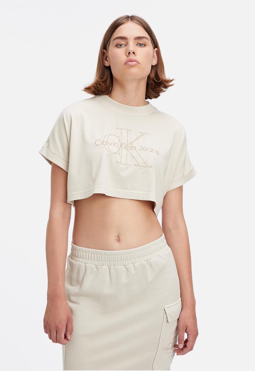Calvin Klein - Mono logo cropped tee - classic beige