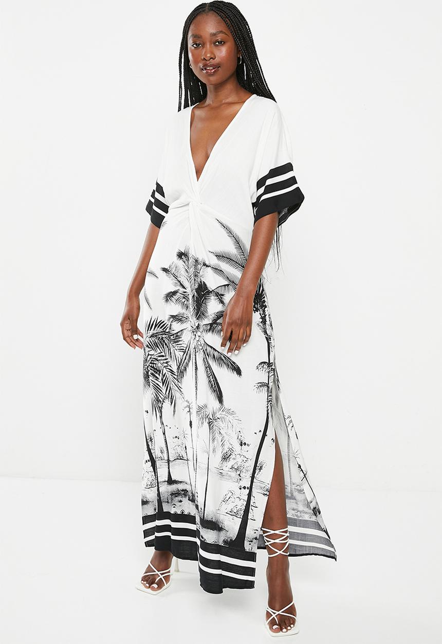 Me&B - Knot detail kaftan dress - stripe palm