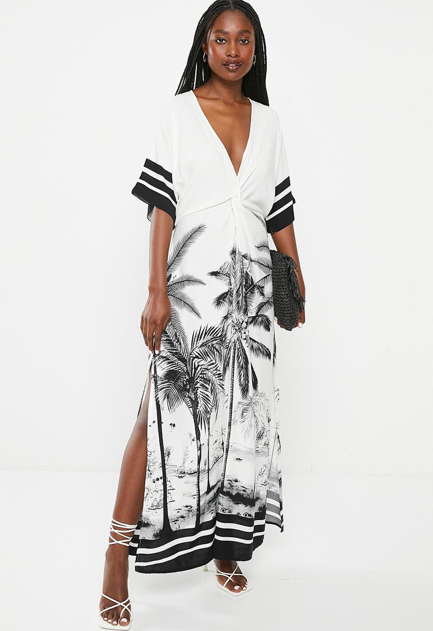 Me&B - Knot detail kaftan dress - stripe palm