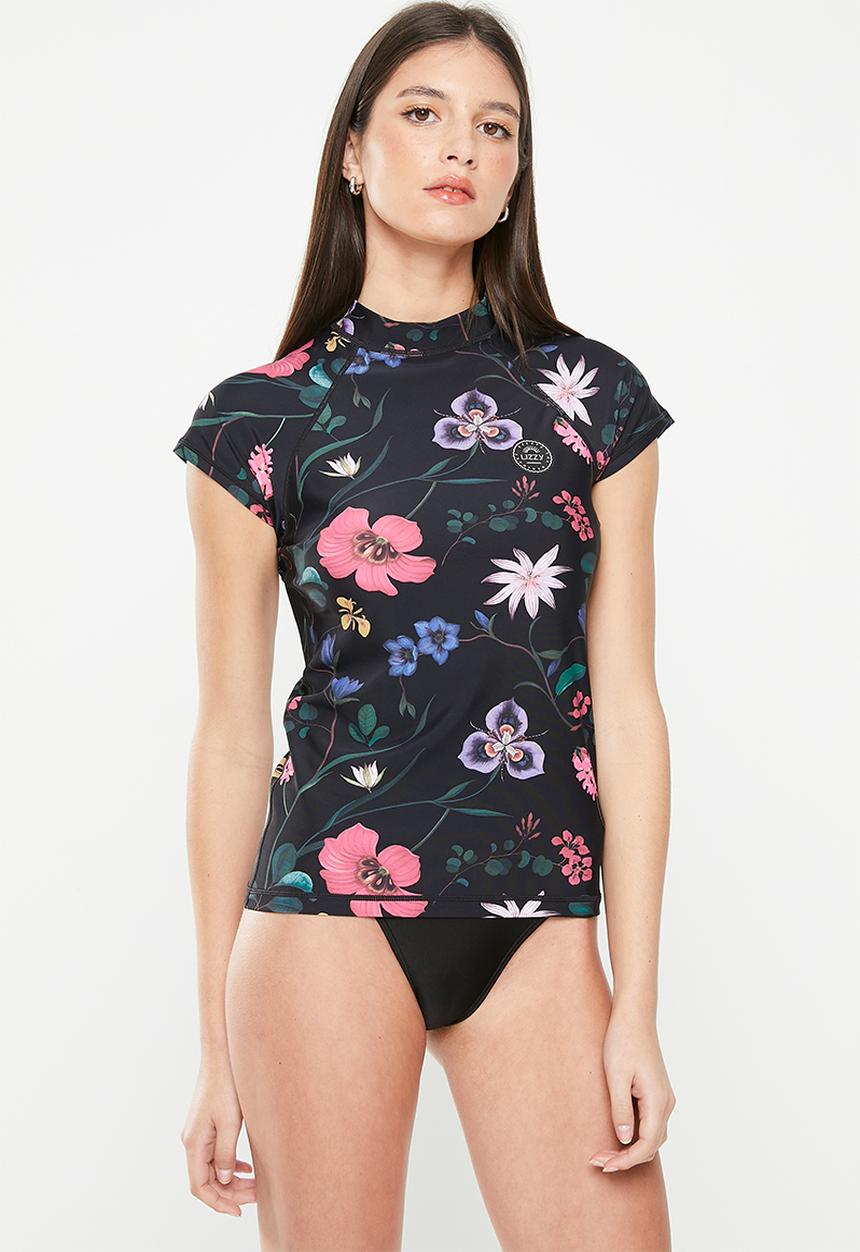 Lizzy - Maelys cap sleeve rashie - dark indigenous floral