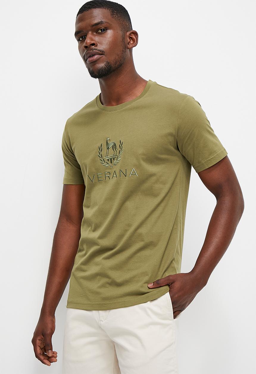 Verana - Tonal embroidered crew neck tee - fatigue
