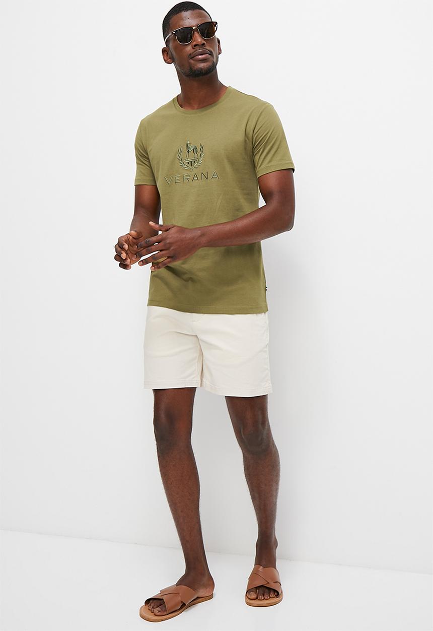 Verana - Tonal embroidered crew neck tee - fatigue