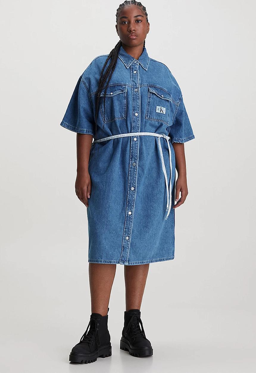 Calvin Klein - Plus utility belted shirt dress - denim medium