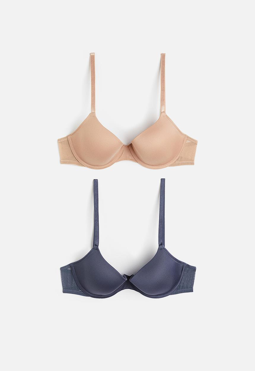 H&M - 2 Pack padded underwired bras - dark blue & beige