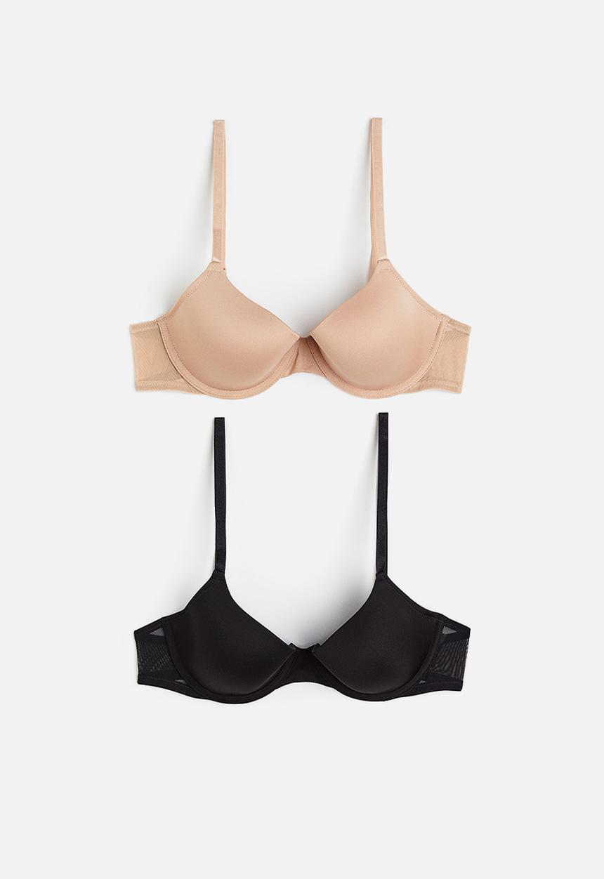 H&M - 2 Pack padded underwired bras - beige & black
