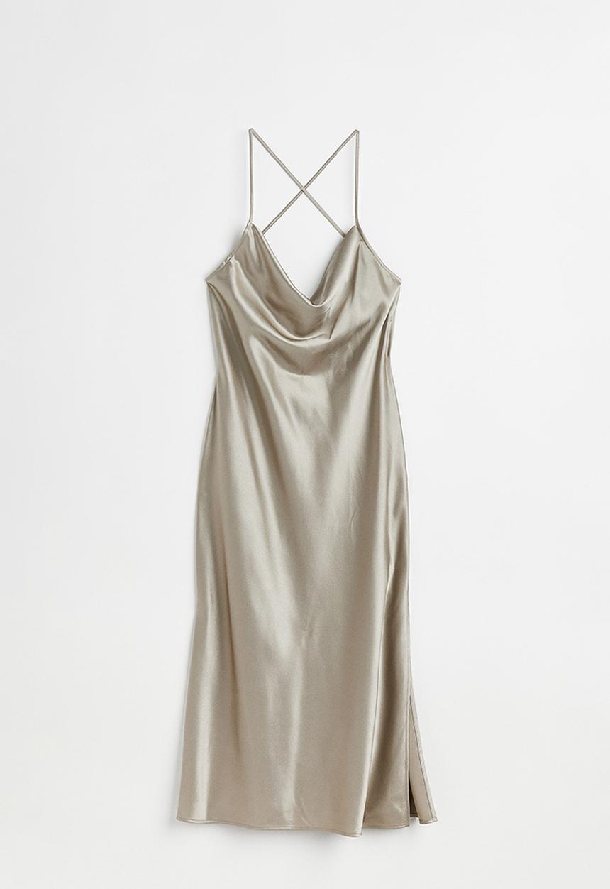 H&M - Satin slip dress - light khaki green