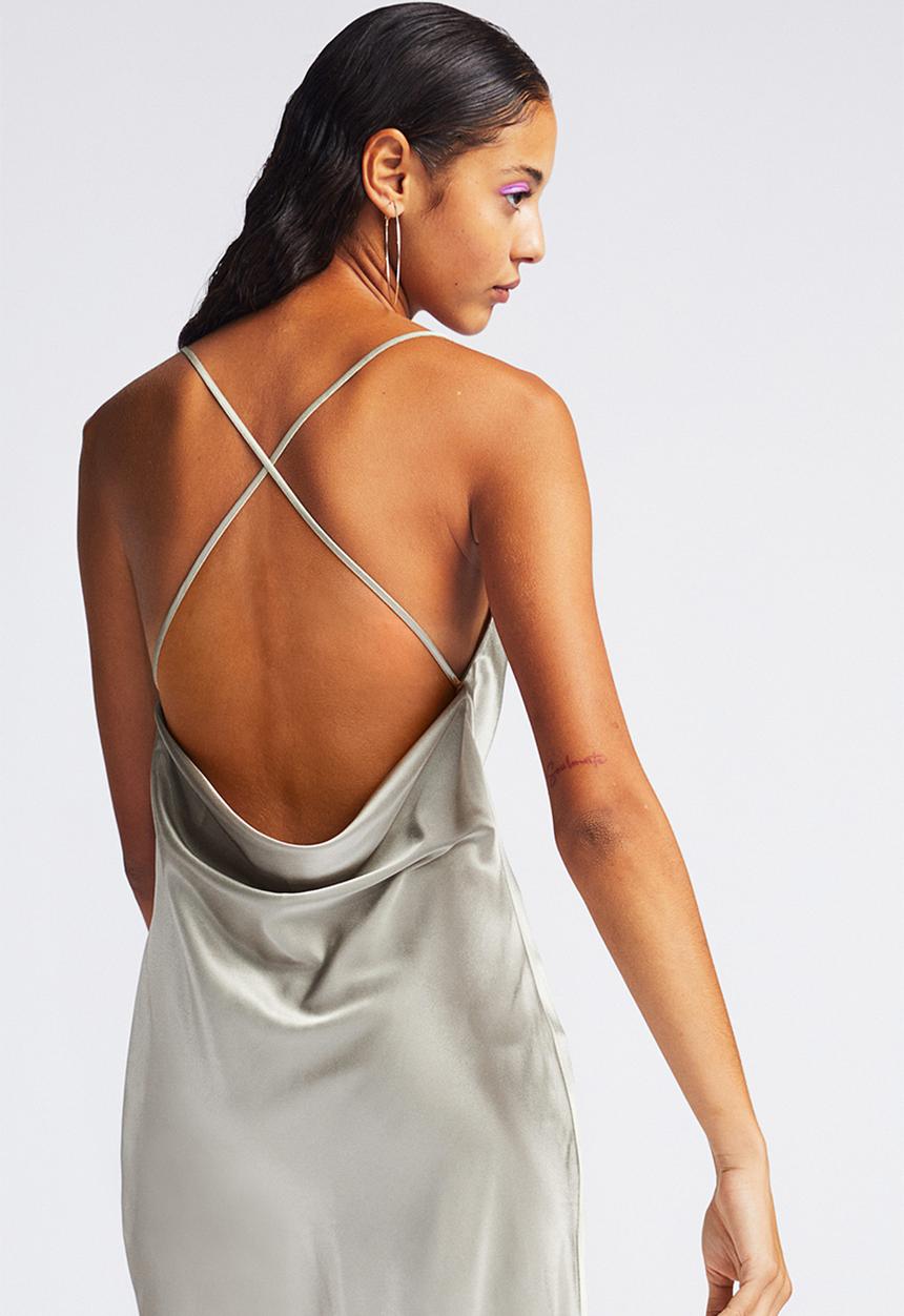 H&M - Satin slip dress - light khaki green