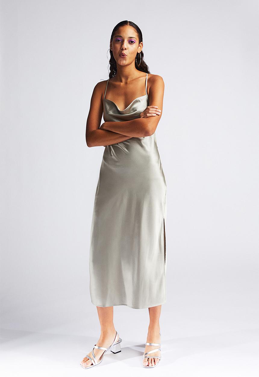 H&M - Satin slip dress - light khaki green