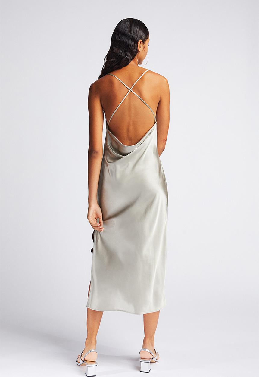 H&M - Satin slip dress - light khaki green