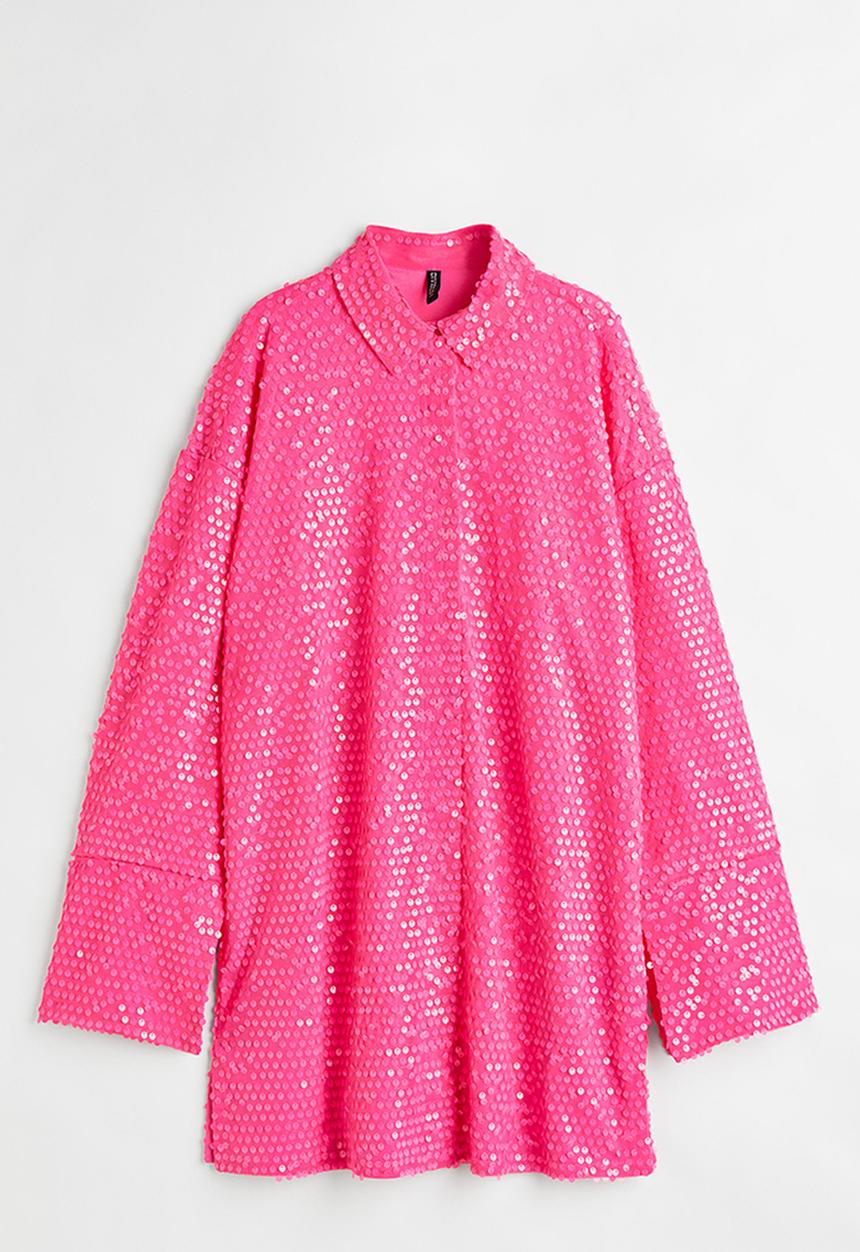 H&M - Sequined shirt dress - cerise 
