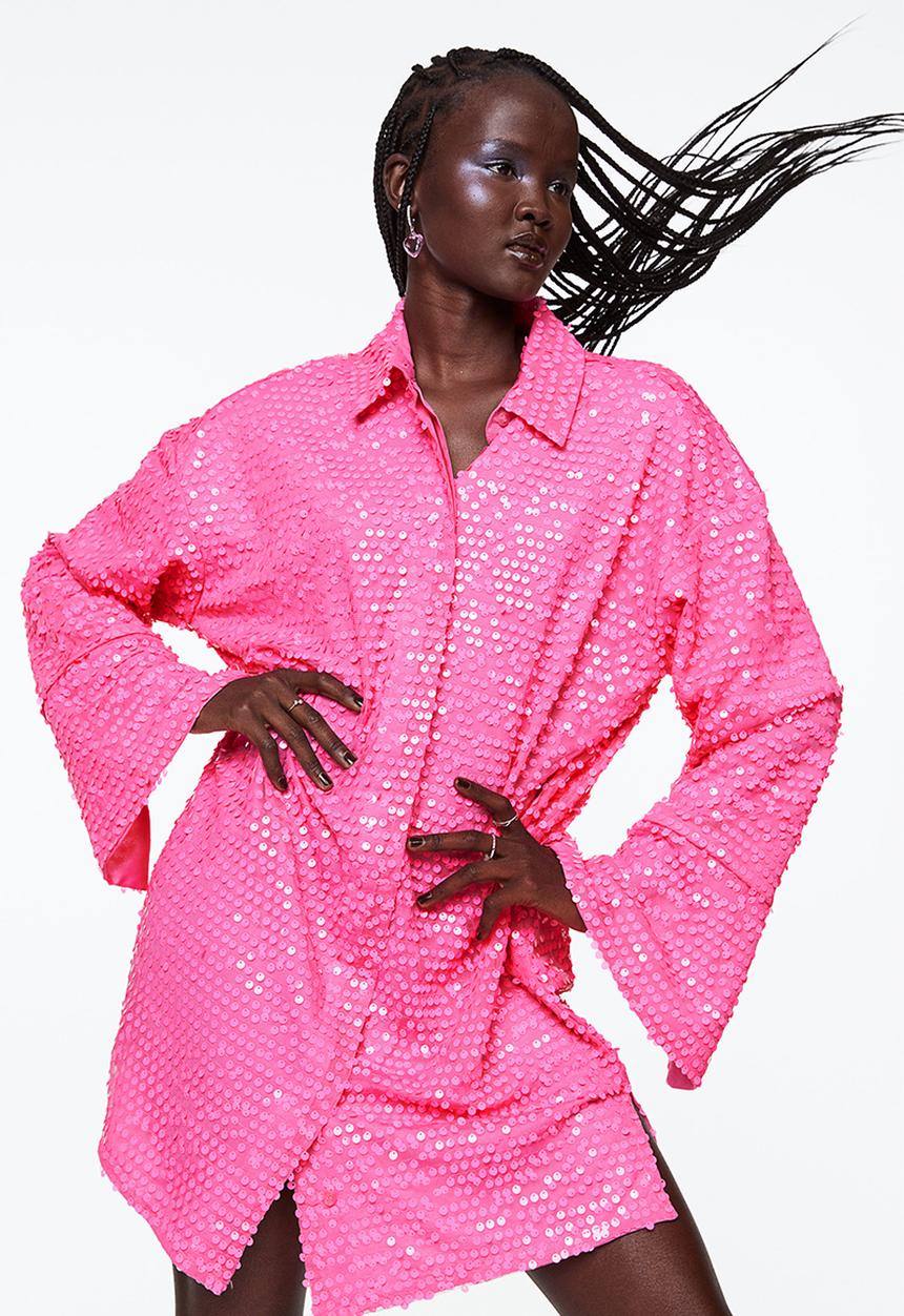 H&M - Sequined shirt dress - cerise 