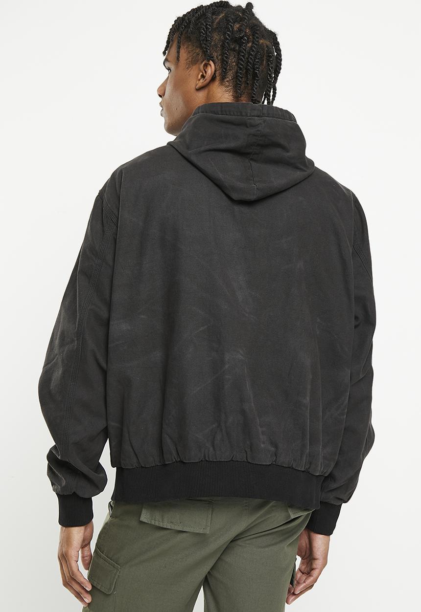 Factorie - Canvas zip thru hoodie - washed black
