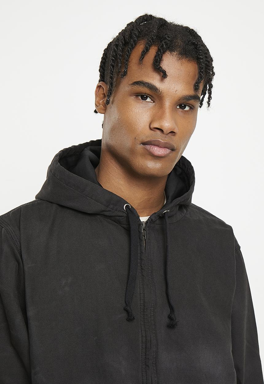 Factorie - Canvas zip thru hoodie - washed black