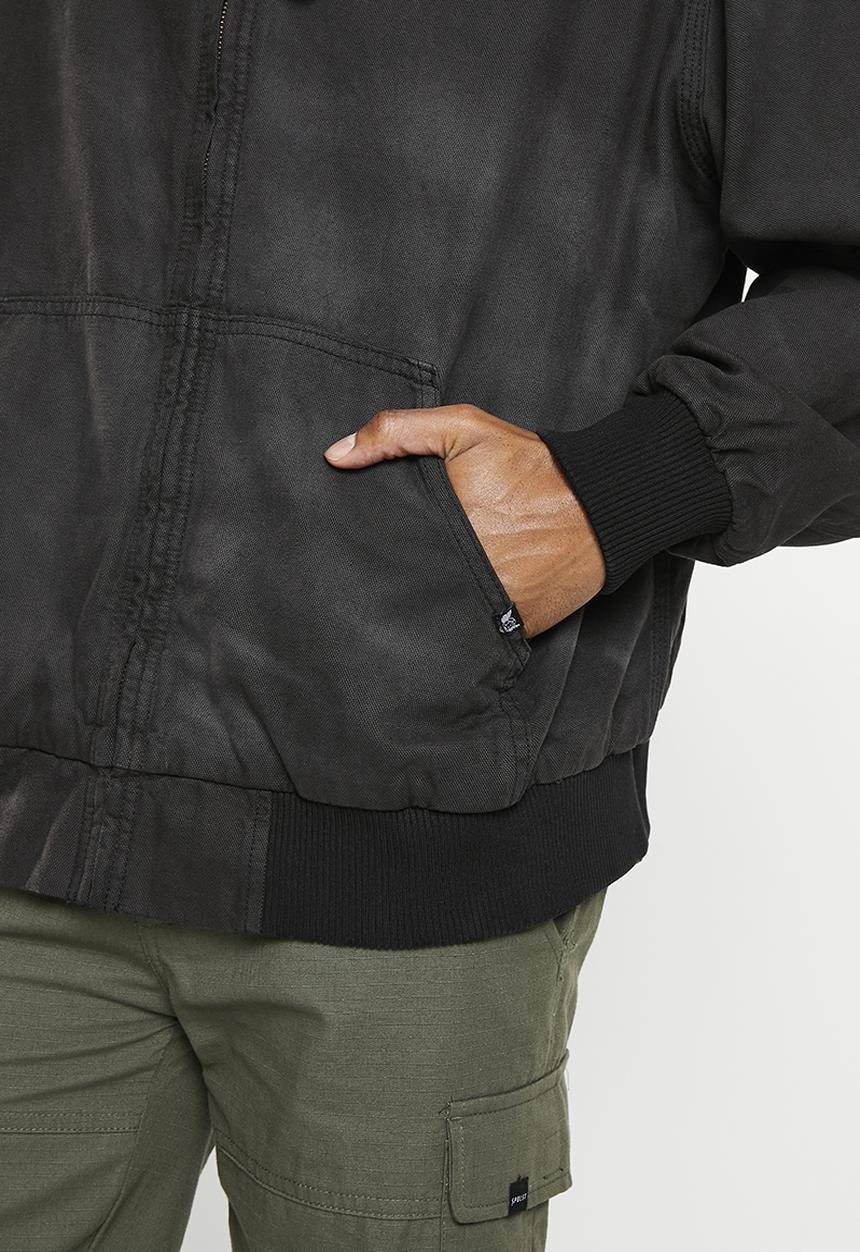 Factorie - Canvas zip thru hoodie - washed black