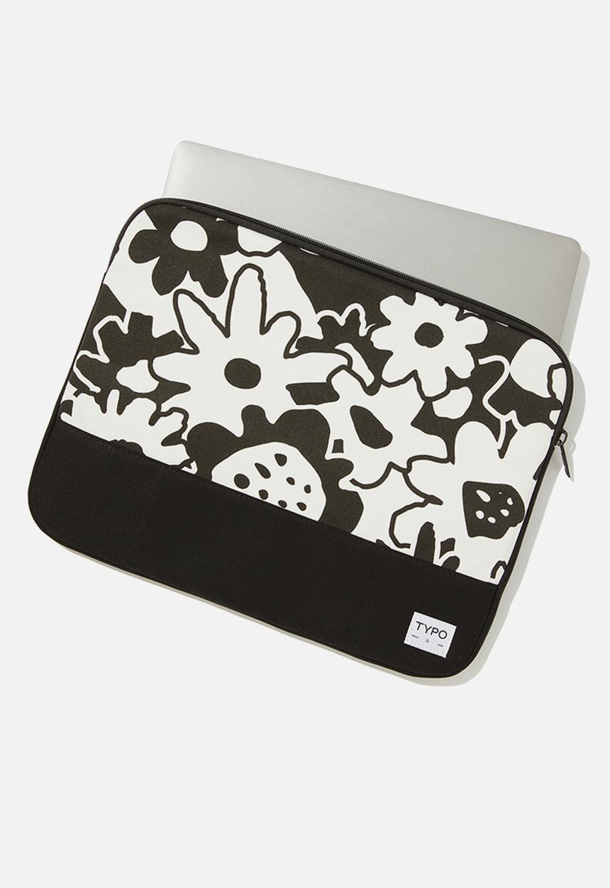 Typo - Take me away 15 inch laptop case - ezra overlap floral black and white