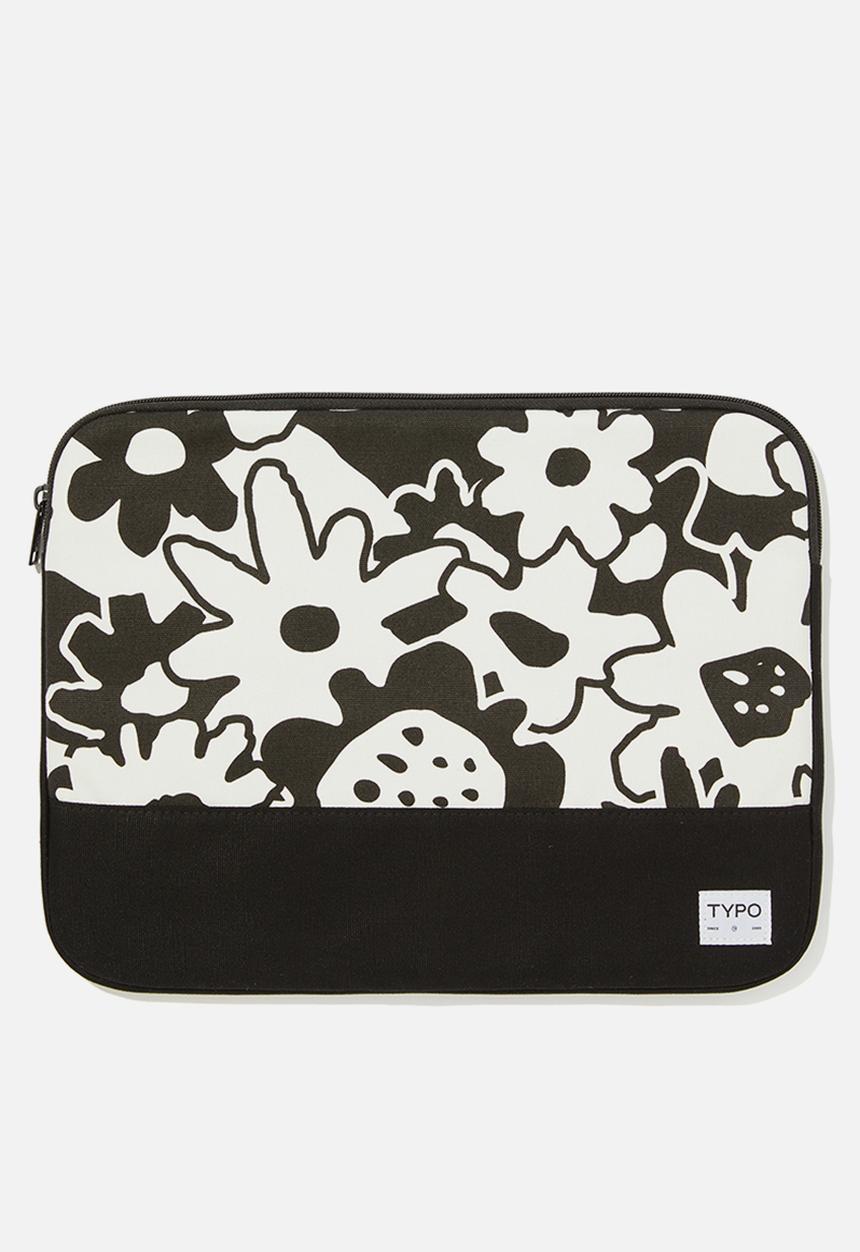 Typo - Take me away 15 inch laptop case - ezra overlap floral black and white