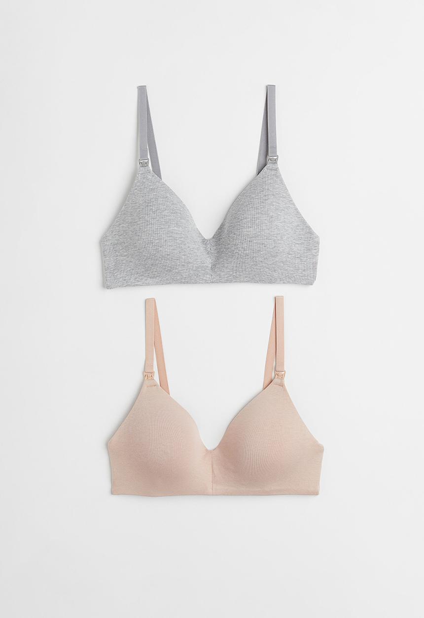 H&M - Mama 2 pack padded nursing bras - light grey & beige
