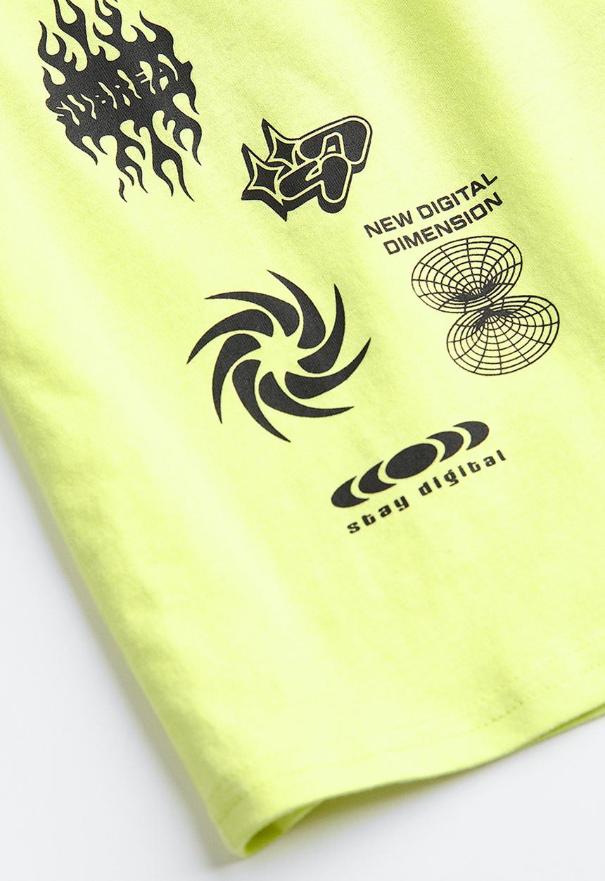 H&M - Printed cotton T-shirt - yellow/stay epic