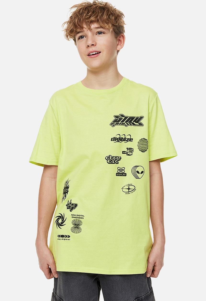 H&M - Printed cotton T-shirt - yellow/stay epic